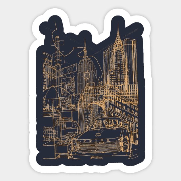 New York (Night) Sticker by davidbushell82